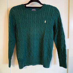 Ralph Lauren Blue Label Sweater Green Cable Knit Crew Neck Polo Pony Logo